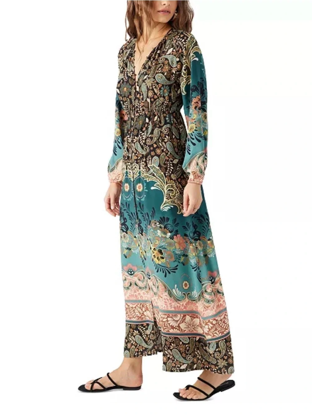 O’Neill Weslynn Boho Paisley Floral Maxi Dress Size Medium Teal Resort Dress - Picture 6 of 16